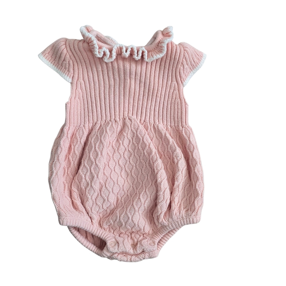 Cupcakes & Cashmere Baby Girls 6-9M Pink Knit Ruffeld Collar Romper
